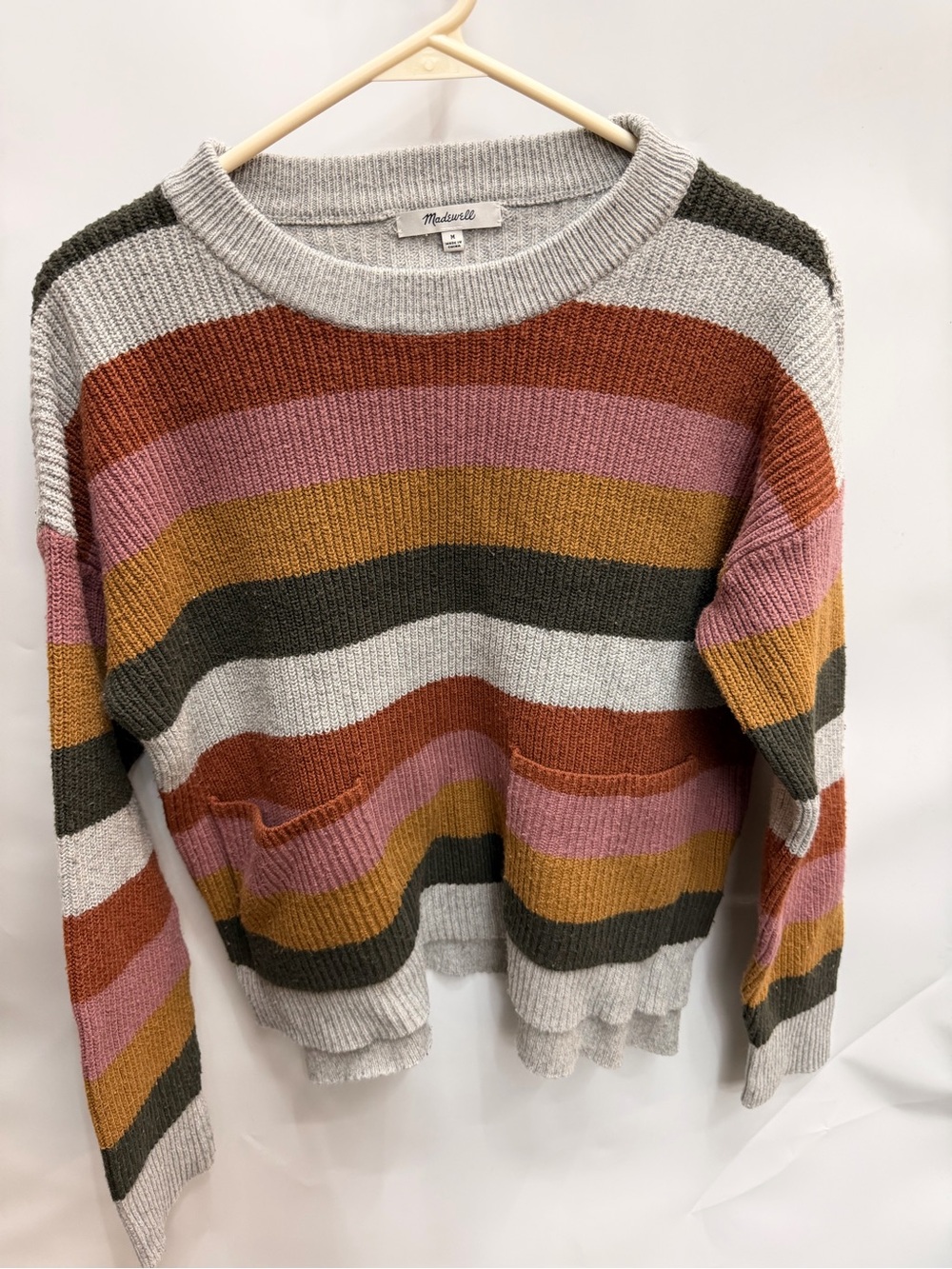 Madewell Multicolor Striped Crewneck Sweater - Pink, Mustard & Olive women’s M